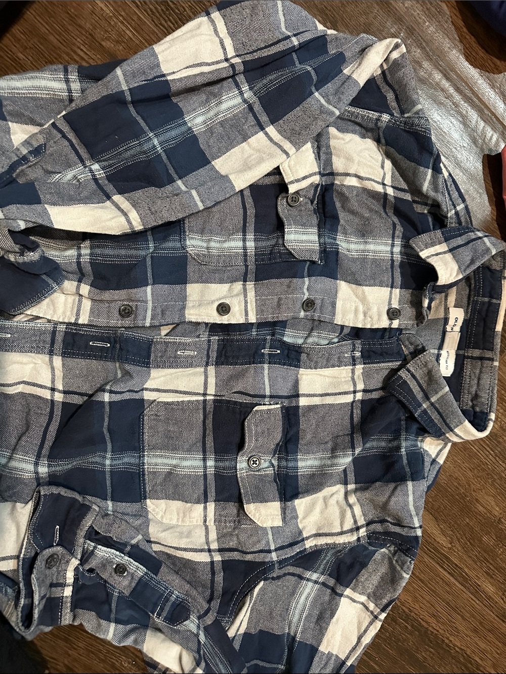 Old Navy Blue and Cream Plaid Button-Down Shirt